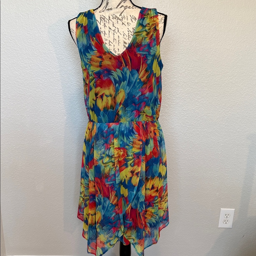 Multicolor Floral High-Low V-Neck Dress Sz L